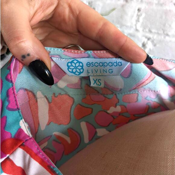 Groovy Vibrant Psychedelic Dress 70s Retro Teal & Pink Beachy Summer Shift Dress - Picture 6 of 8